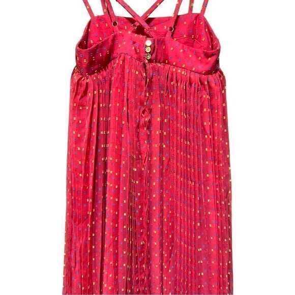 ASOS Double Strap Pleated Square Patterned Maxi Length Dress Pink Size 4 - Picture 4 of 7